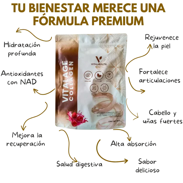 Beneficios de Vitalage Collagen de VitalHealth: rejuvenece la piel, fortalece articulaciones, mejora digestión y salud del cabello