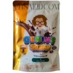 Suplemento Genius Shake de VitalHealth sabor chocolate, con Omega 3, vitaminas C, D y E, y prebióticos para apoyar el desarrollo infantil.