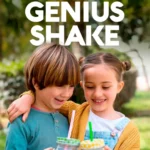 Niños felices tomando Genius Shake, portada para video de opiniones y testimonios del suplemento infantil de VitalHealth.