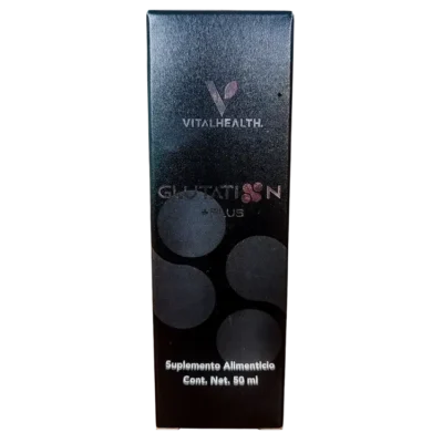 Caja del suplemento Glutation Plus de VitalHealth, fórmula antioxidante con glutatión y tetrahidrocurcumina
