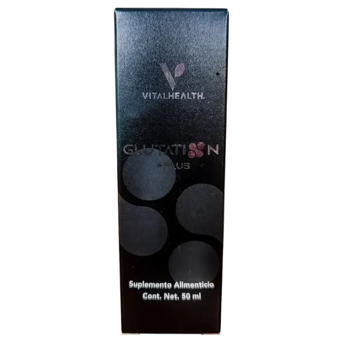 Caja del suplemento Glutation Plus de VitalHealth, fórmula antioxidante con glutatión y tetrahidrocurcumina