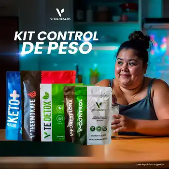 Kit Control de Peso VitalHealth con Keto Plus, ThermoKafe, V-Te Detox, V-Fortyflora y V-Control