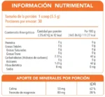 Tabla nutrimental del suplemento infantil SmartBiotics con fibra, colina y treonato de magnesio