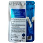 Etiqueta trasera del suplemento V-Asculax con tabla nutrimental, ingredientes naturales y modo de uso.