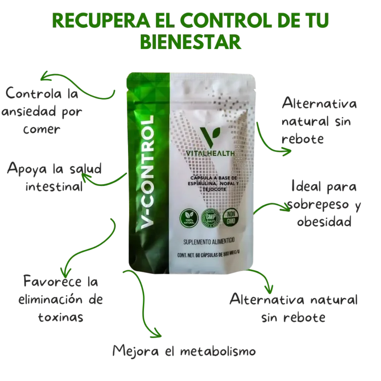 Beneficios del suplemento V-Control para control de apetito, metabolismo y salud intestinal.