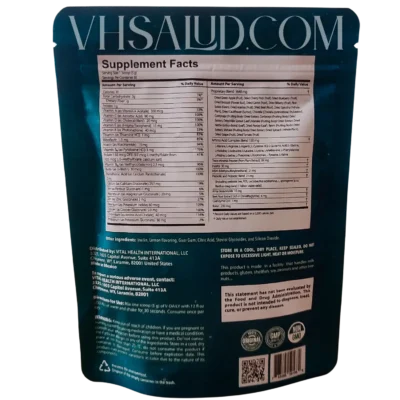 Tabla nutricional y modo de uso del suplemento V-Daily de VitalHealth en su empaque original