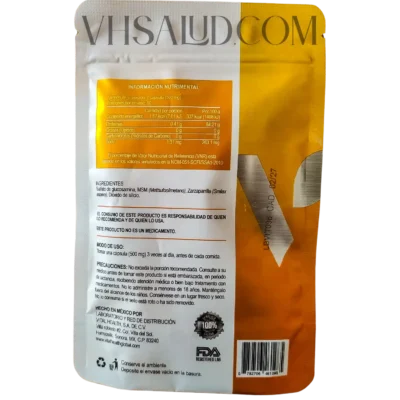 Instrucciones y tabla nutrimental del suplemento V-Itadol VitalHealth