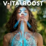 Mujer respirando profundamente con visualización de pulmones, portada de video para V-Italboost de VitalHealth.