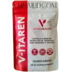 Frente del empaque del suplemento V-Itaren de VitalHealth con extractos de diente de león, moringa y uva ursi