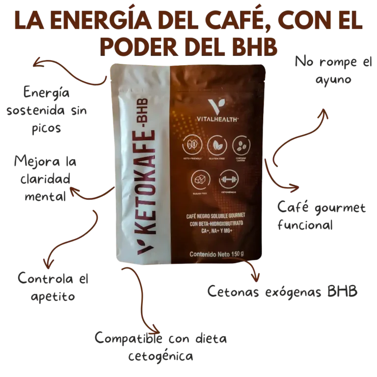 Beneficios del café cetogénico V-Ketokafe BHB con energía sostenida, claridad mental y control del apetito.