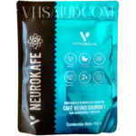 Empaque de V Neurokafe de VitalHealth con café negro gourmet, ganoderma y ginseng, resaltando sus propiedades nootrópicas.