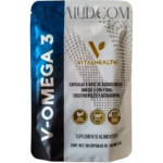 Cápsulas V-Omega 3 de VitalHealth con EPA, DHA, tocotrienoles y astaxantina – salud cardiovascular, cognitiva y antiinflamatoria.
