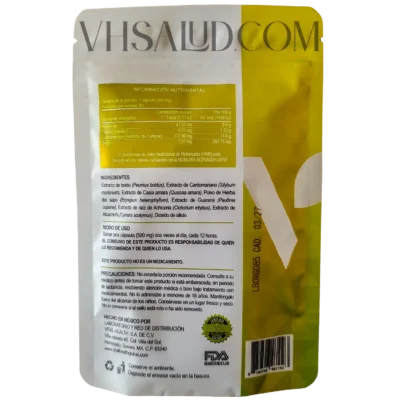 Instrucciones y tabla nutricional del suplemento V-Organex de VitalHealth