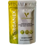 Empaque de V-Organex de VitalHealth, cápsulas naturales con extracto de boldo, hierba del sapo y achicoria
