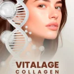 Miniatura del video de Vitalage Collagen de Vital Health. Imagen de mujer joven con piel saludable, ADN y colágeno molecular para rejuvenecimiento.