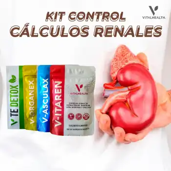 Kit Control Cálculos Renales de VitalHealth con V-TE Detox, V-Organex, V-Asculax y V-Itaren