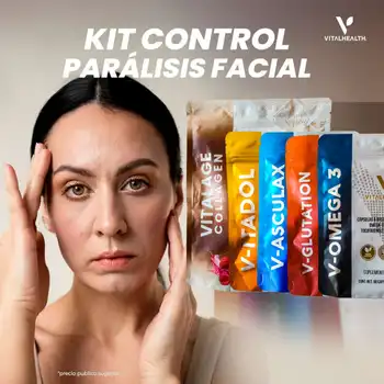 Kit Control Parálisis Facial de VitalHealth con V-Itadol, V-Asculax, V-Glutation, V-Omega 3 y Vitalage Collagen
