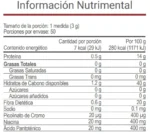 Tabla nutrimental de V-Thermokafe con información por porción y por 100 g.