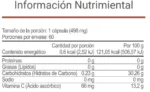 Tabla nutrimental de V-Glutation VitalHealth con datos por porción y por 100 g