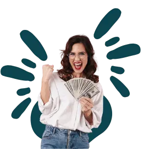 Mujer feliz con dinero tras convertirse en distribuidora de VitalHealth