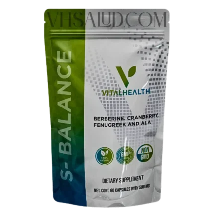 Suplemento S-Balance de VitalHealth con berberina, arándano, fenogreco y ácido alfa lipoico para salud metabólica