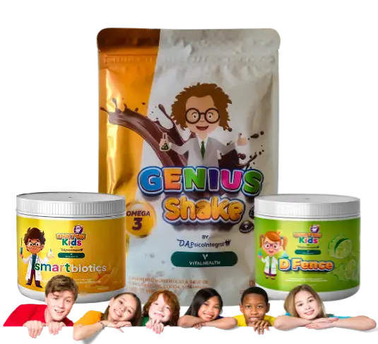 Kit infantil Einstein Kids de VitalHealth con Genius Shake, Smartbiotics y D-Fence para desarrollo y defensas